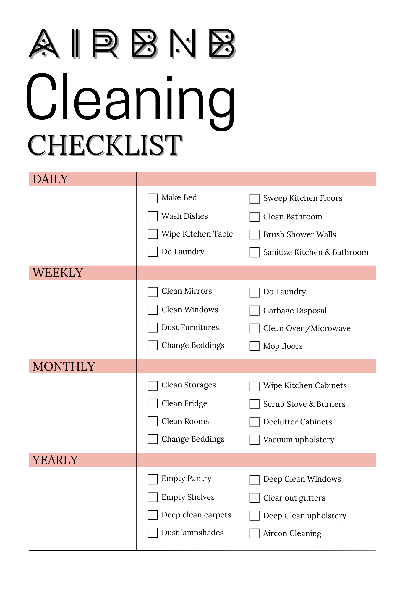 Airbnb Cleaning Checklist